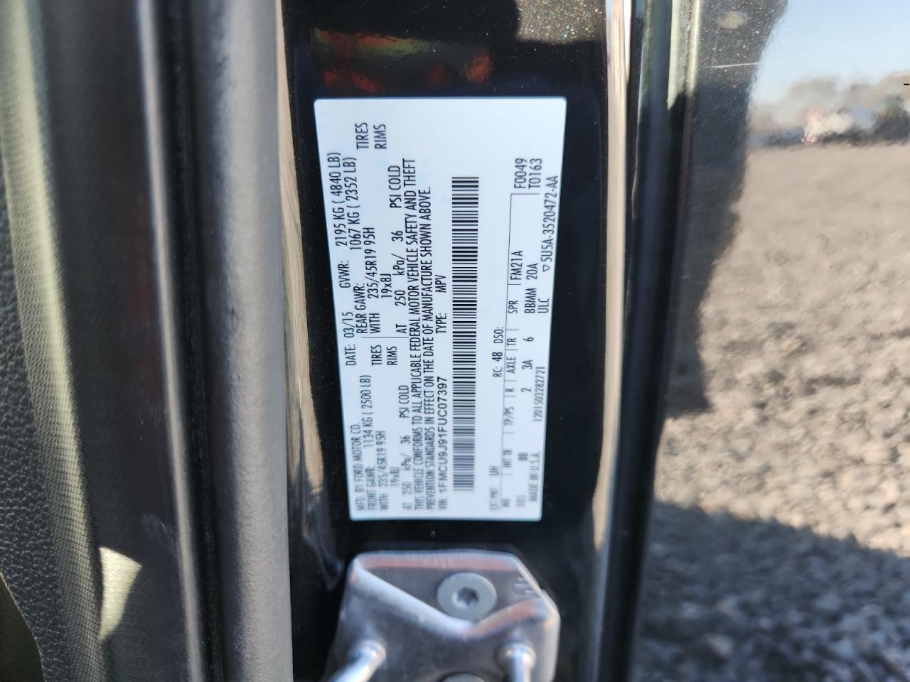 2015 Ford Escape Titanium VIN: 1FMCU9J91FUC07397 Lot: 92896365