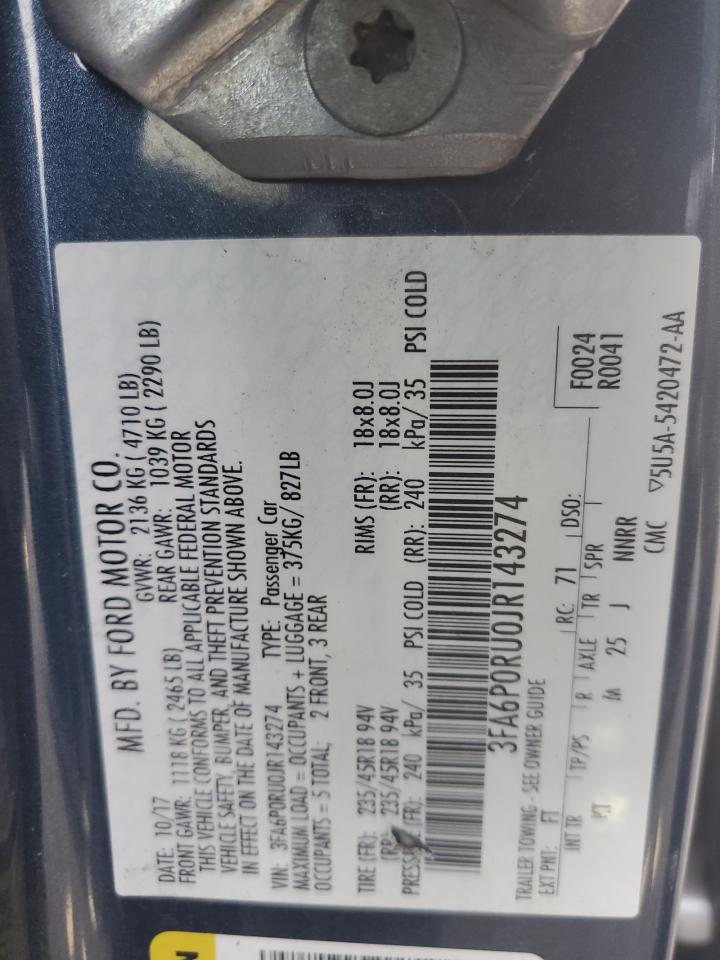 2018 Ford Fusion Titanium/Platinum Hev VIN: 3FA6P0RU0JR143274 Lot: 92927235