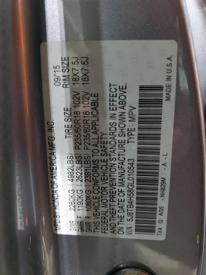 2016 Acura Rdx Technology VIN: 5J8TB4H58GL010543 Lot: 92901175