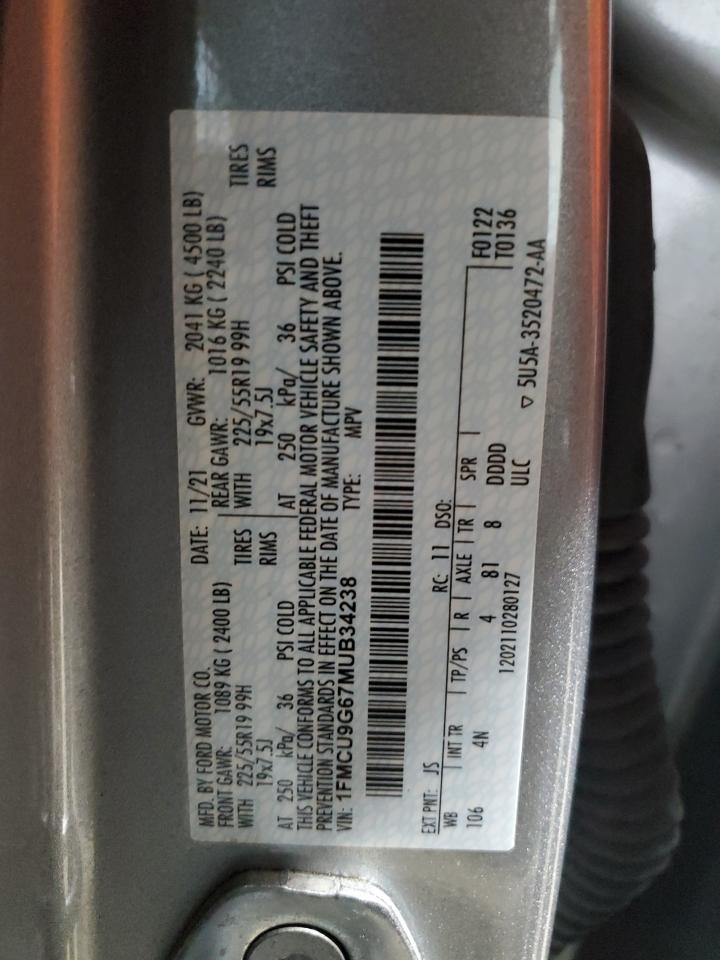 2021 Ford Escape Se VIN: 1FMCU9G67MUB34238 Lot: 92199365