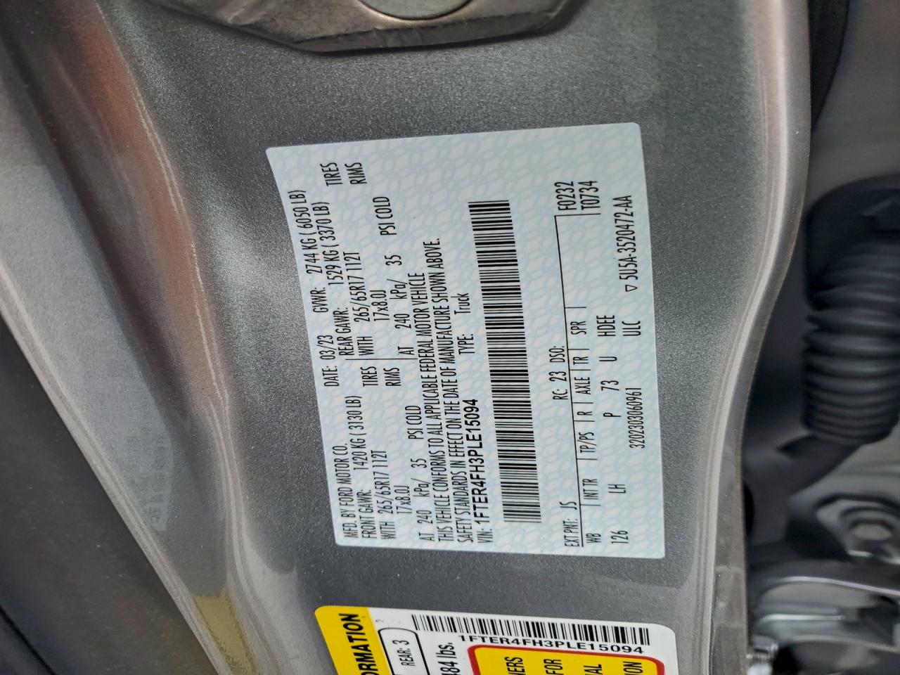 2023 Ford Ranger Xl VIN: 1FTER4FH3PLE15094 Lot: 94044315