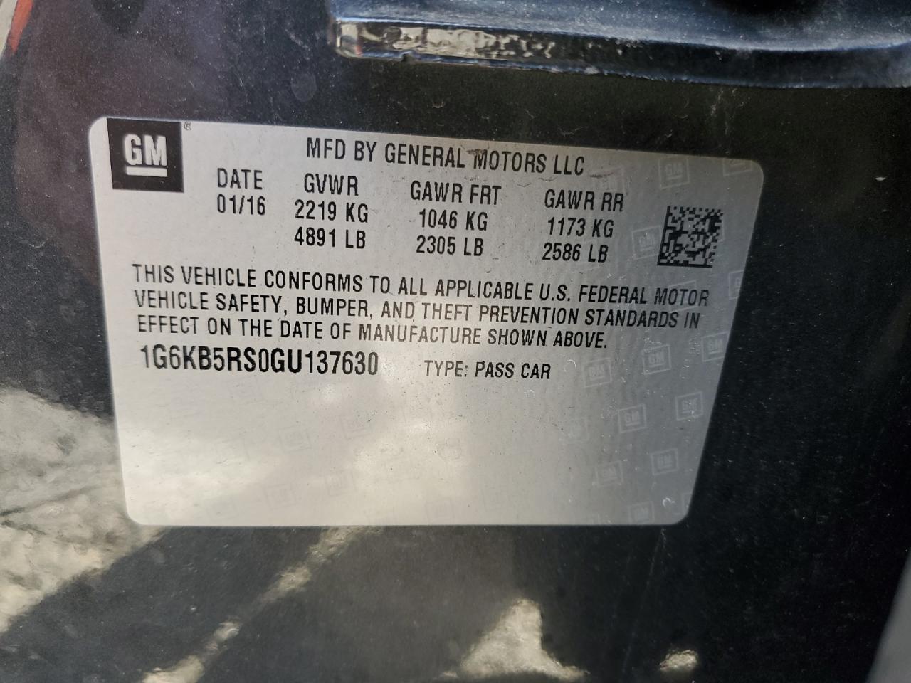 2016 Cadillac Ct6 VIN: 1G6KB5RS0GU137630 Lot: 92958085