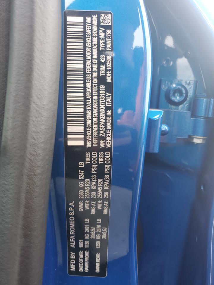 2022 Alfa Romeo Stelvio Ti VIN: ZASPAKBNXN7D31819 Lot: 92454885