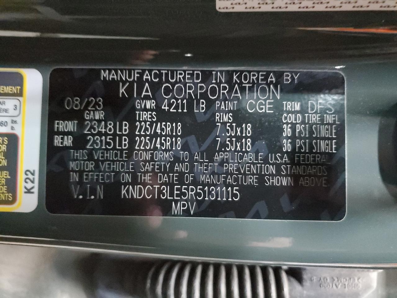 2024 Kia Niro Sx VIN: KNDCT3LE5R5131115 Lot: 91978535