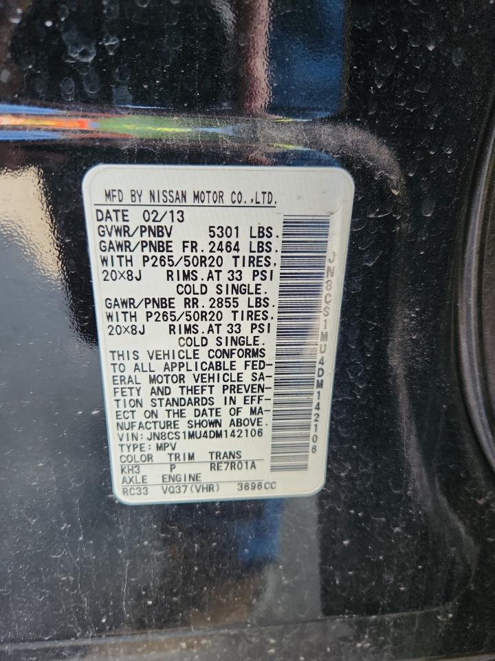 2013 Infiniti Fx37 VIN: JN8CS1MU4DM142106 Lot: 92782595