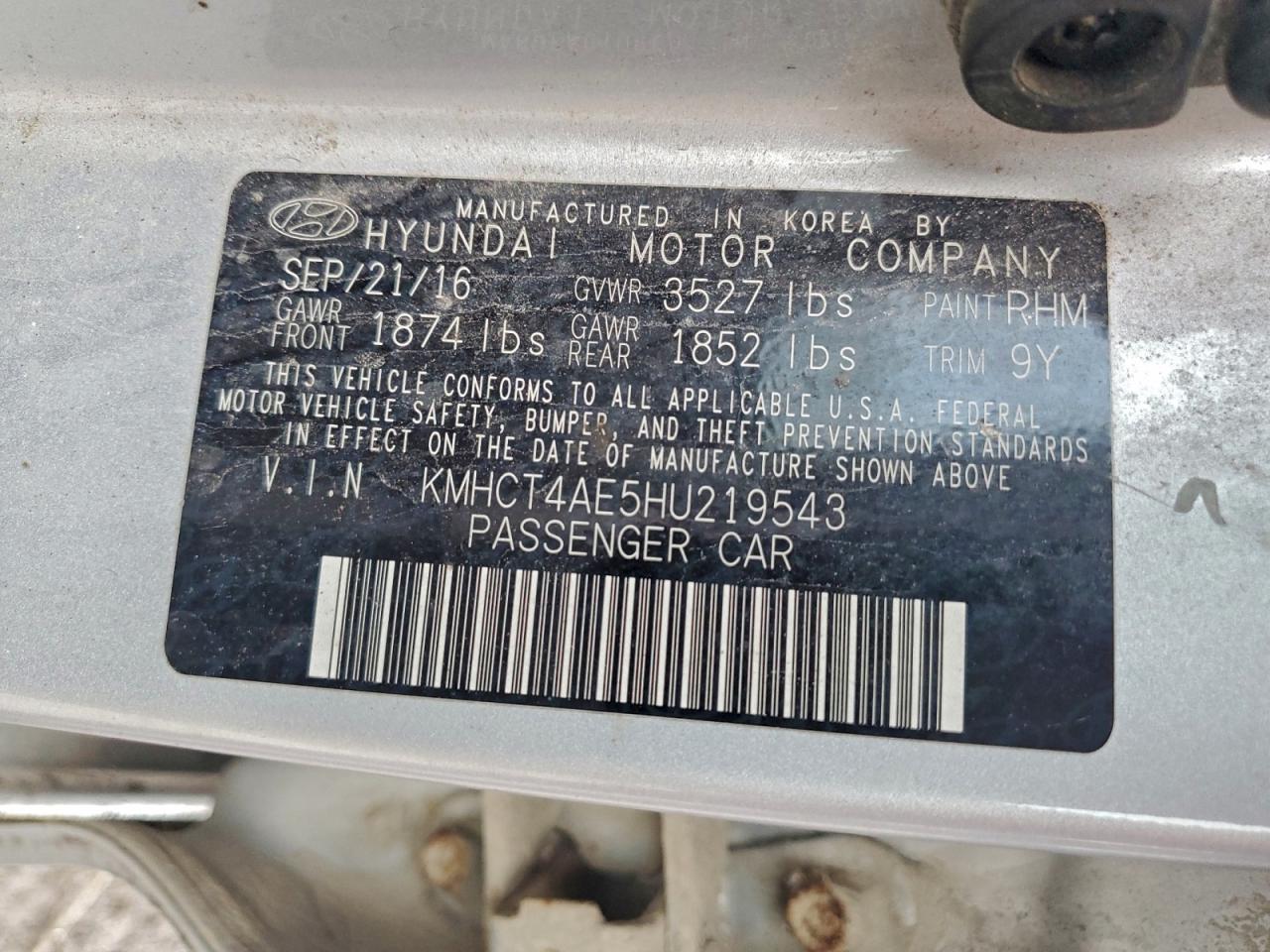 2017 Hyundai Accent Se VIN: KMHCT4AE5HU219543 Lot: 94850485