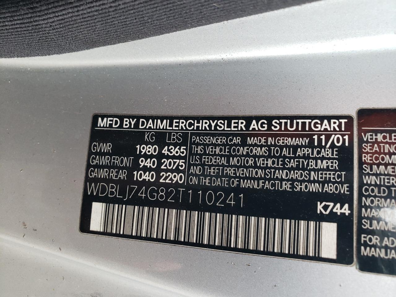 2002 Mercedes-Benz Clk 55 Amg VIN: WDBLJ74G82T110241 Lot: 91488835