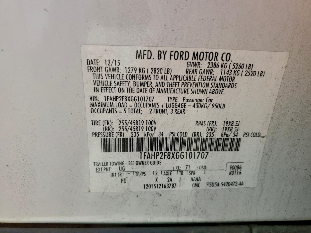 2016 Ford Taurus Limited VIN: 1FAHP2F8XGG101707 Lot: 92357675