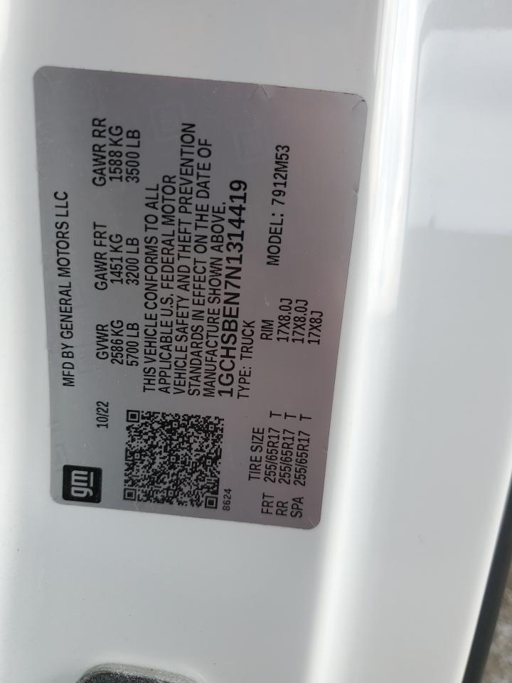 2022 Chevrolet Colorado VIN: 1GCHSBEN7N1314419 Lot: 92953825