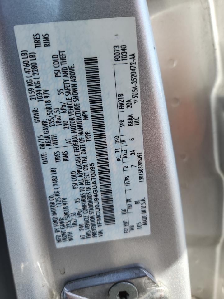 2016 Ford Escape Titanium VIN: 1FMCU0J94GUA70095 Lot: 93688555