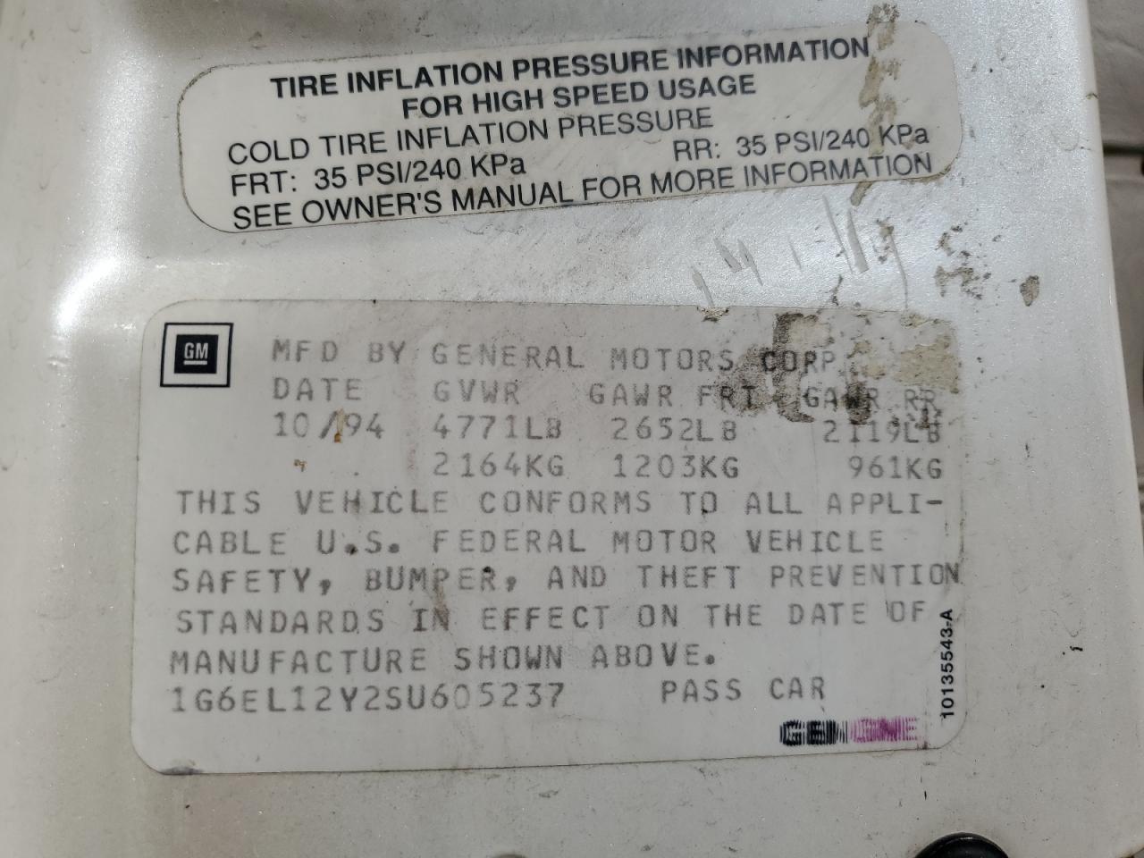 1995 Cadillac Eldorado VIN: 1G6EL12Y2SU605237 Lot: 90877855