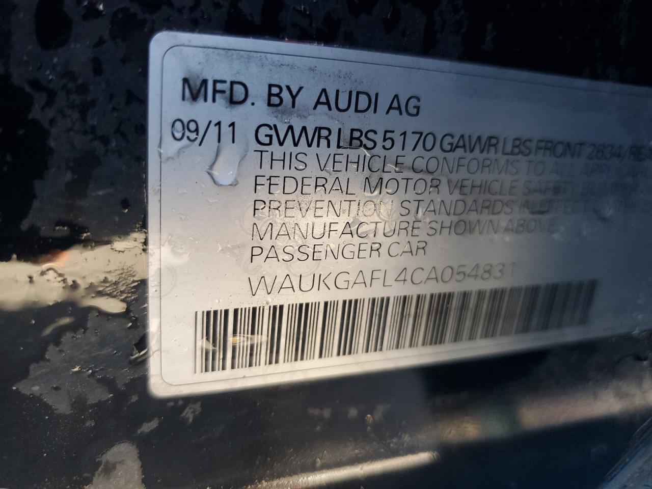 2012 Audi S4 Prestige VIN: WAUKGAFL4CA054831 Lot: 92172465