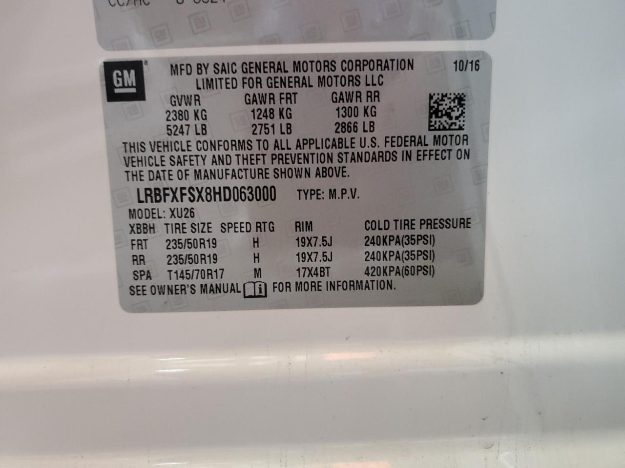 2017 Buick Envision Premium Ii VIN: LRBFXFSX8HD063000 Lot: 92627615