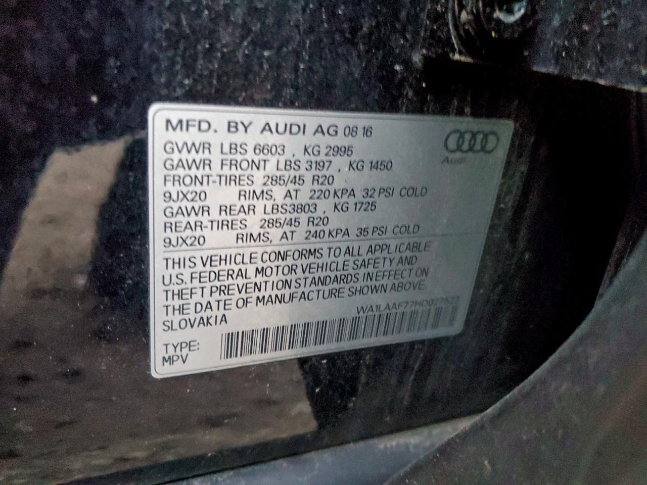 2017 Audi Q7 Premium Plus VIN: WA1LAAF77HD027523 Lot: 94327515