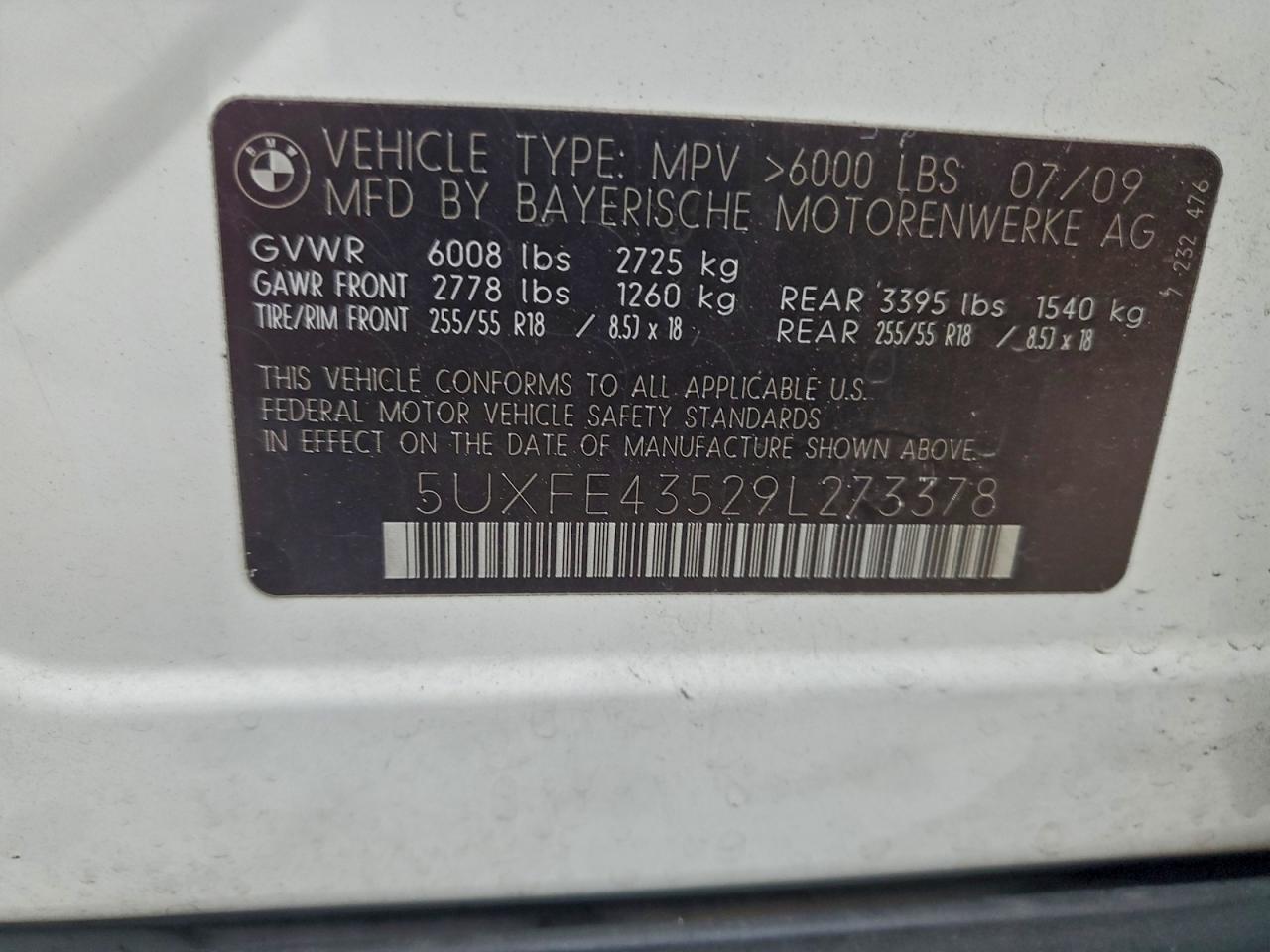 2009 BMW X5 xDrive30I VIN: 5UXFE43529L273378 Lot: 93757575