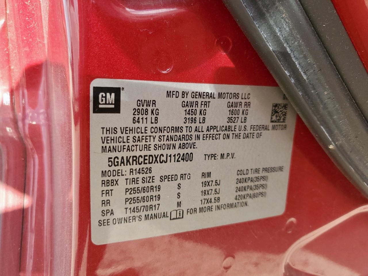 2012 Buick Enclave VIN: 5GAKRCEDXCJ112400 Lot: 91738005