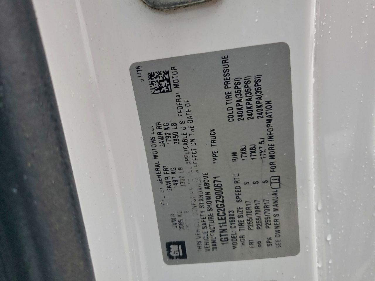 2016 GMC Sierra C1500 VIN: 1GTN1LEC2GZ900671 Lot: 93512395