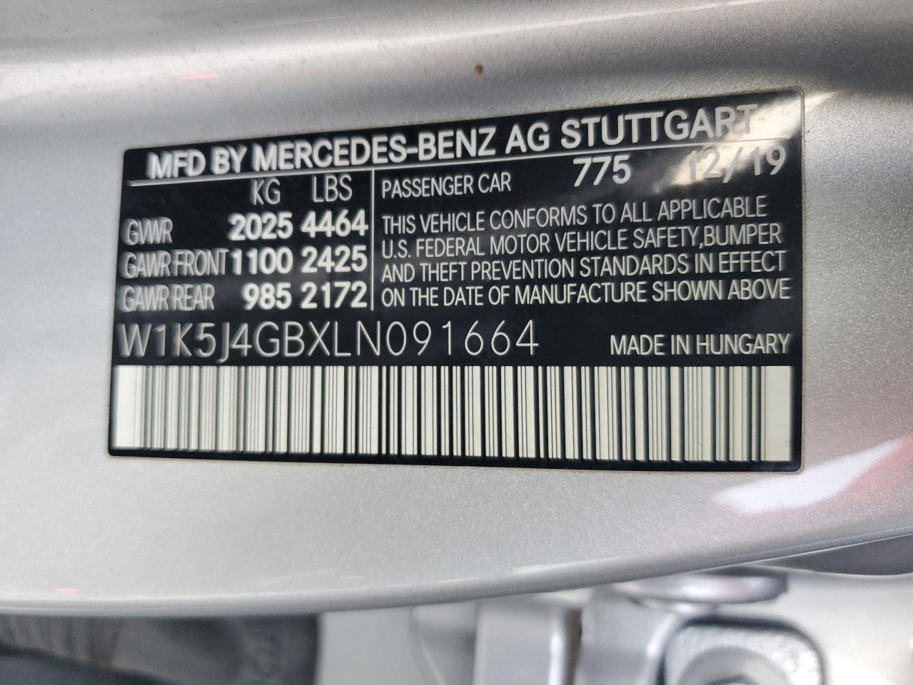 2020 Mercedes-Benz Cla 250 VIN: W1K5J4GBXLN091664 Lot: 92427095