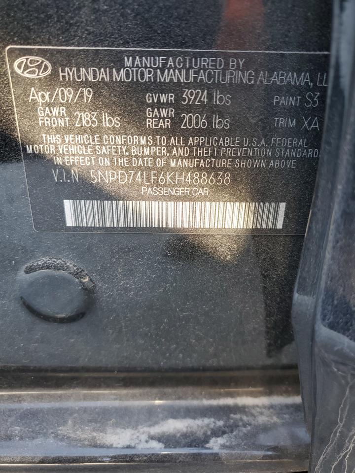 2019 Hyundai Elantra Se VIN: 5NPD74LF6KH488638 Lot: 92444615