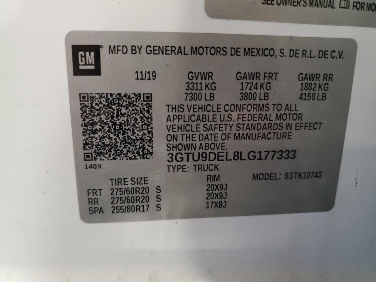 2020 GMC Sierra K1500 Slt VIN: 3GTU9DEL8LG177333 Lot: 93628435