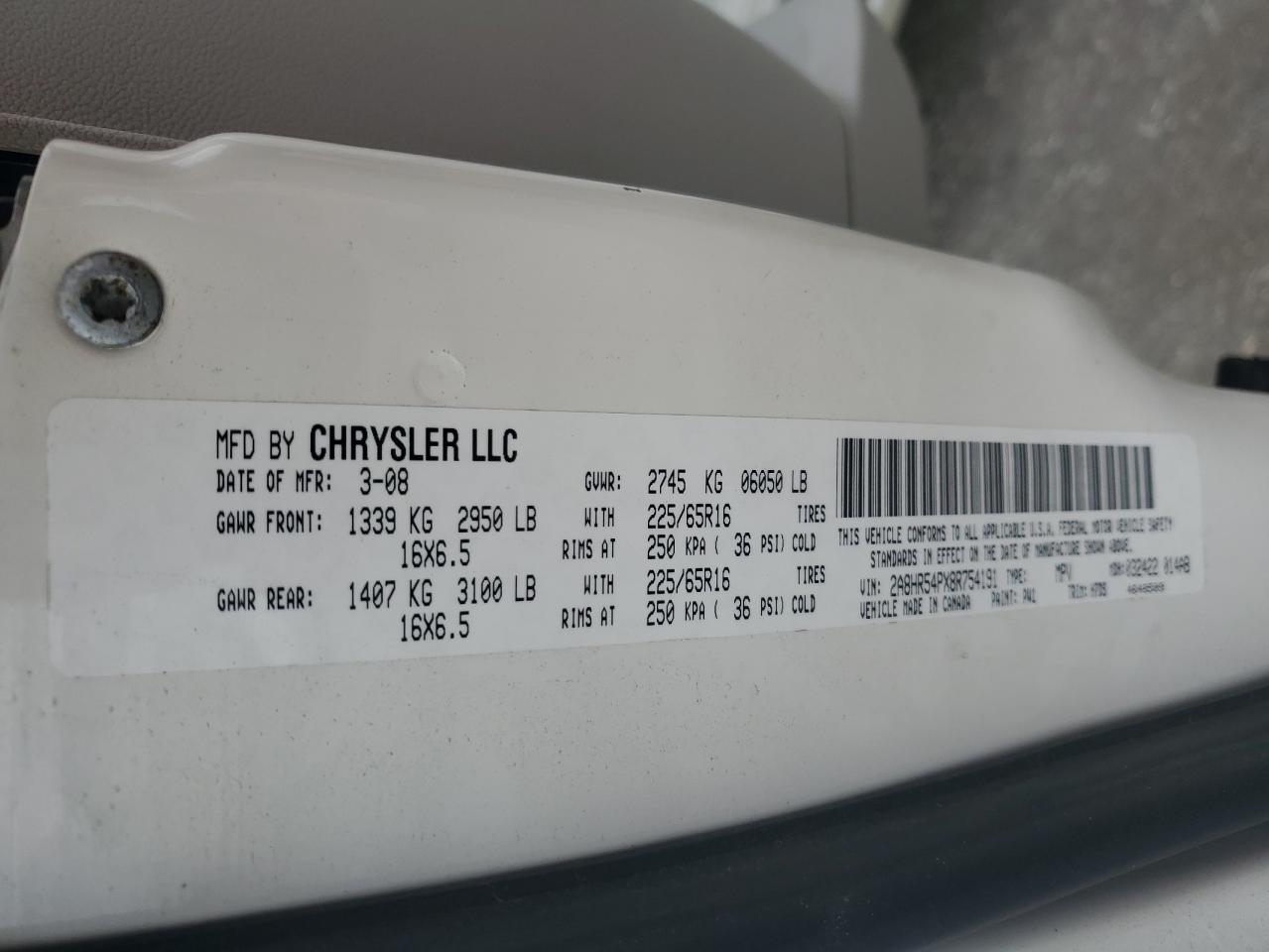 2008 Chrysler Town & Country Touring VIN: 2A8HR54PX8R754191 Lot: 91386245