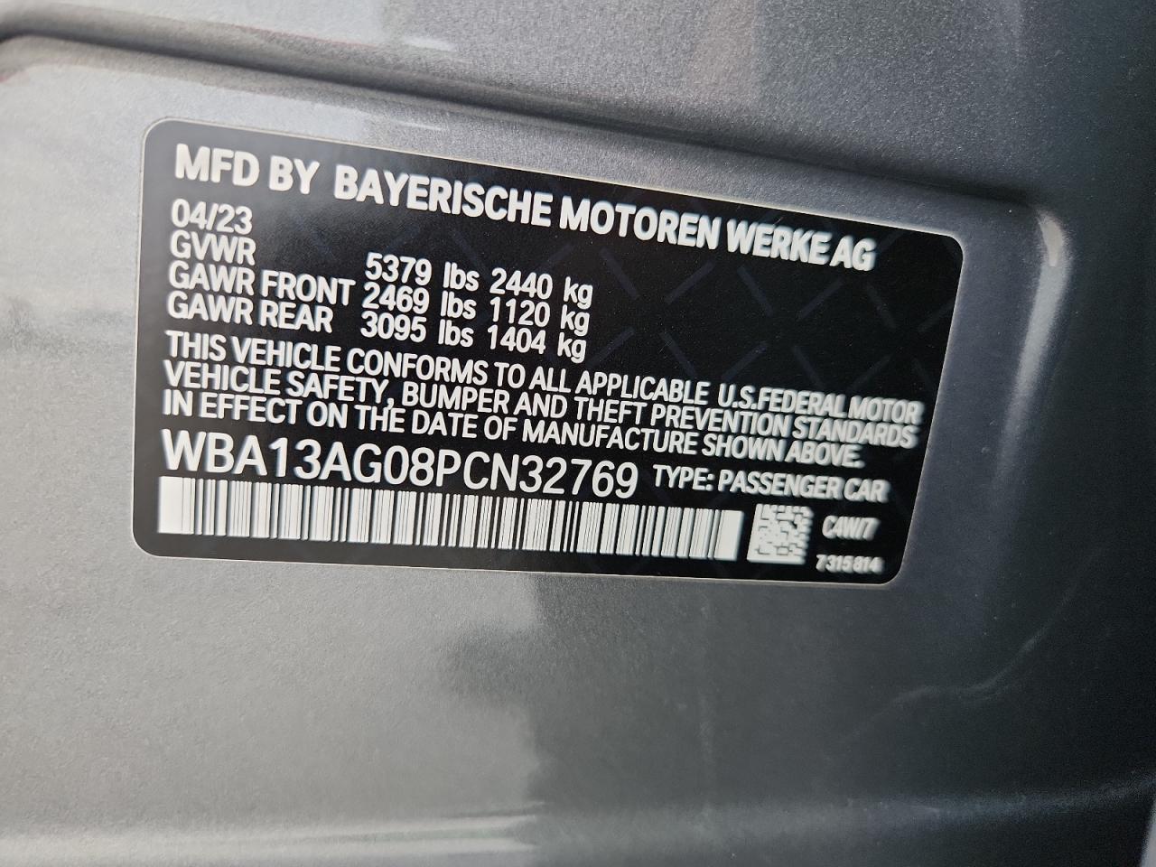 2023 BMW 530E VIN: WBA13AG08PCN32769 Lot: 92840195