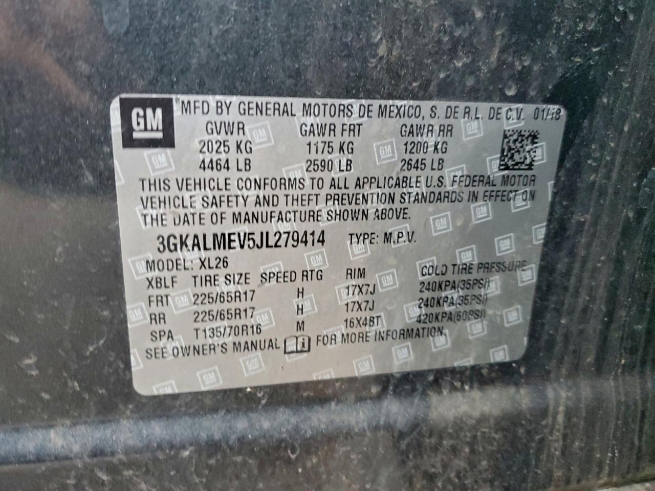 2018 GMC Terrain Sle VIN: 3GKALMEV5JL279414 Lot: 93964885