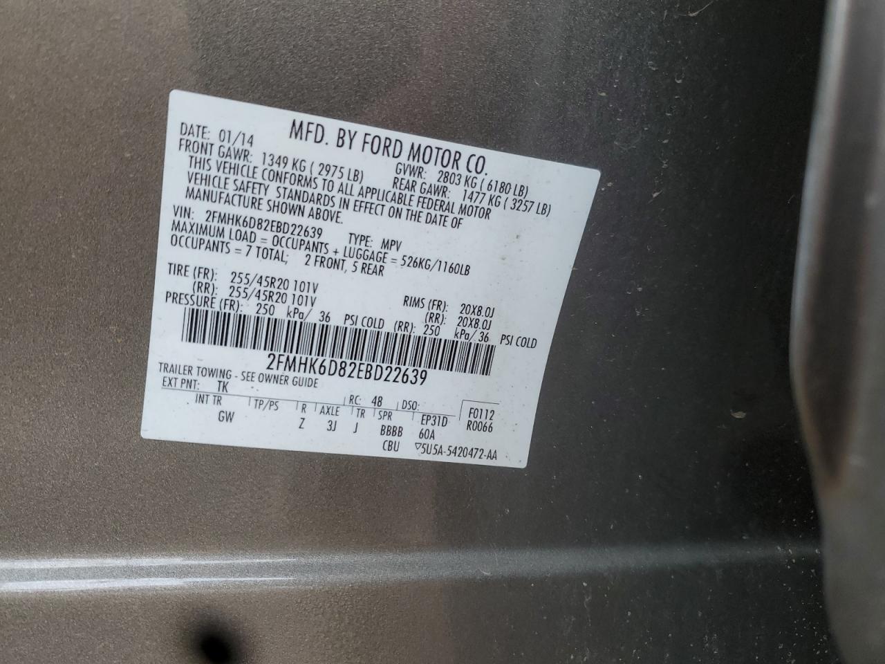 2014 Ford Flex Limited VIN: 2FMHK6D82EBD22639 Lot: 92456865