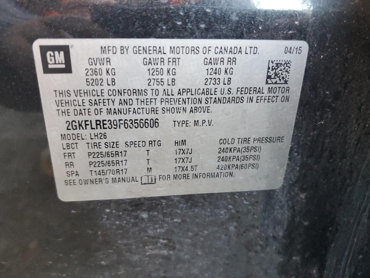 2015 GMC Terrain Sle VIN: 2GKFLRE39F6356606 Lot: 91734305