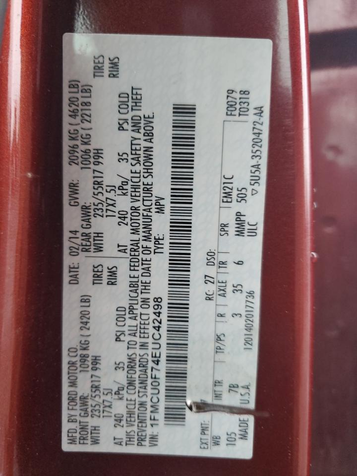 2014 Ford Escape S VIN: 1FMCU0F74EUC42498 Lot: 92515185