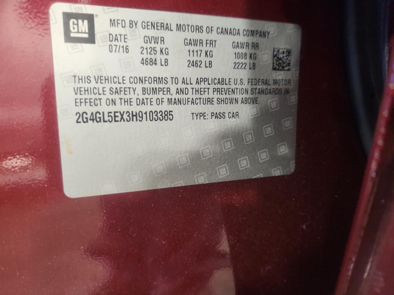 2017 Buick Regal Sport Touring VIN: 2G4GL5EX3H9103385 Lot: 92475055