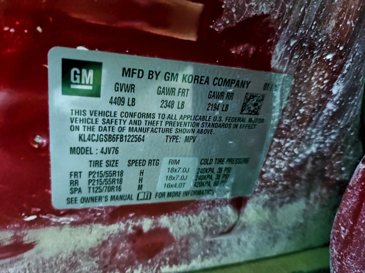 2015 Buick Encore VIN: KL4CJGSB6FB122564 Lot: 93846925