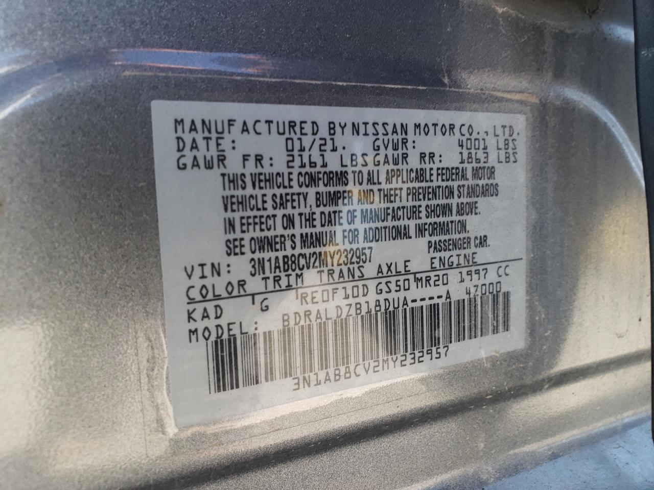 2021 Nissan Sentra Sv VIN: 3N1AB8CV2MY232957 Lot: 92883775