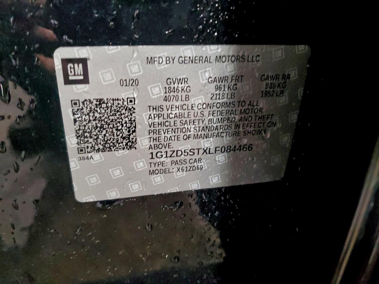 2020 Chevrolet Malibu Lt VIN: 1G1ZD5STXLF084466 Lot: 93353225