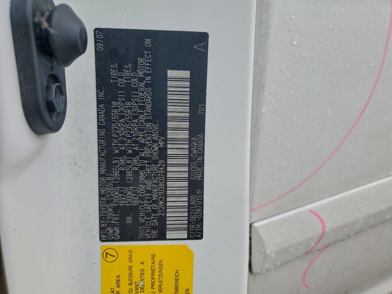 2008 Lexus Rx 350 VIN: 2T2HK31U38C078429 Lot: 94464045