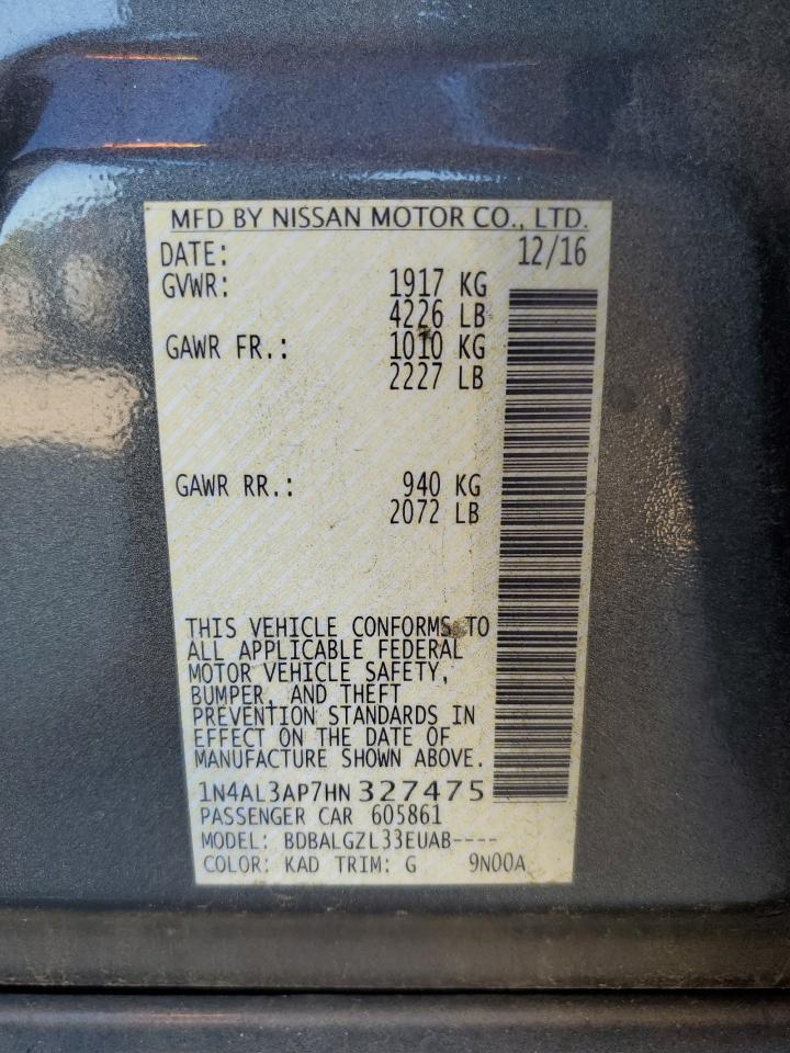 2017 Nissan Altima 2.5 VIN: 1N4AL3AP7HN327475 Lot: 91444565