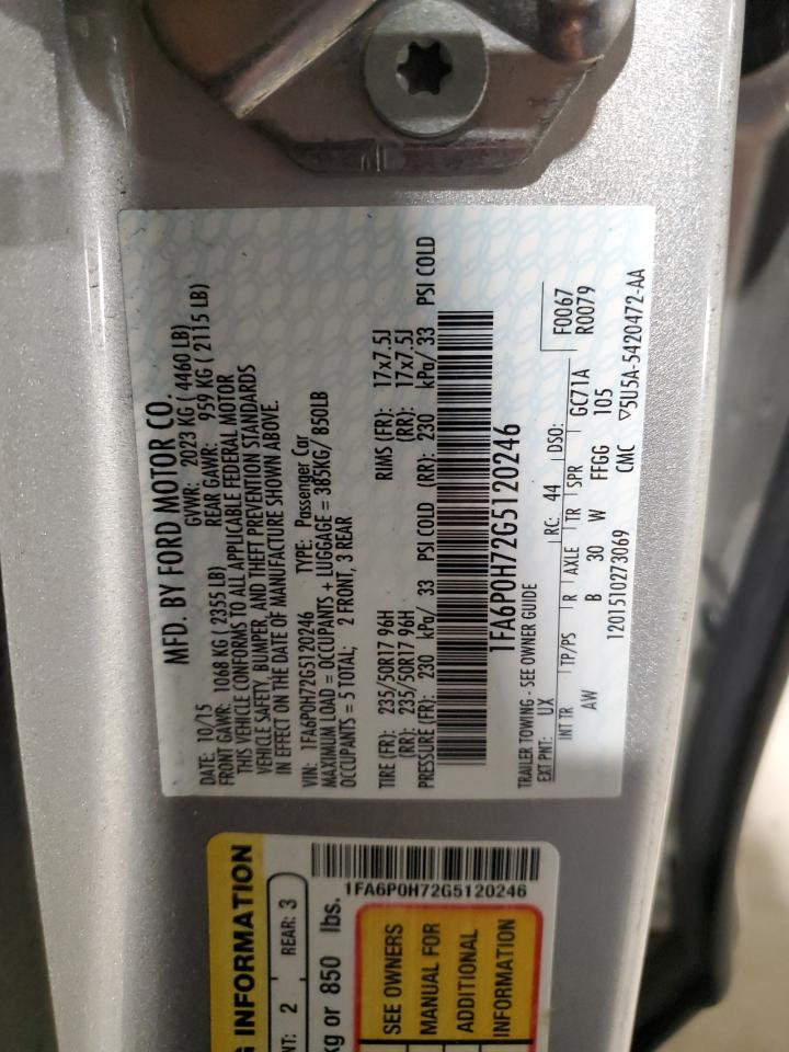 2016 Ford Fusion Se VIN: 1FA6P0H72G5120246 Lot: 93459655