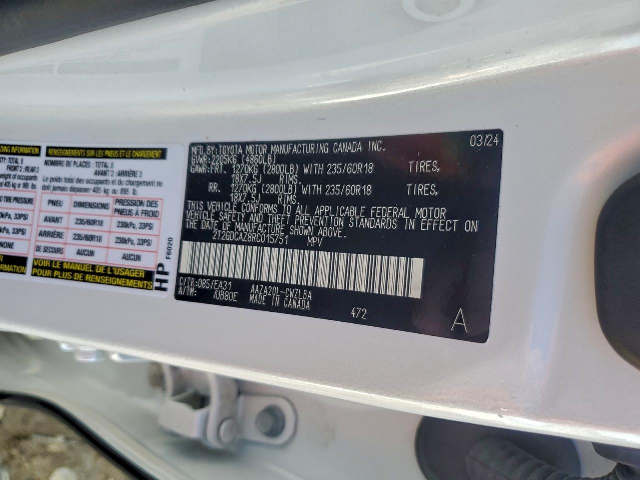 2024 Lexus Nx 250 Premium VIN: 2T2GDCAZ8RC015751 Lot: 92765875