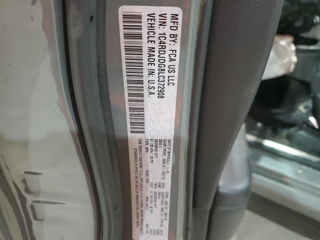 2020 Dodge Durango Gt VIN: 1C4RDJDG8LC372908 Lot: 92792105