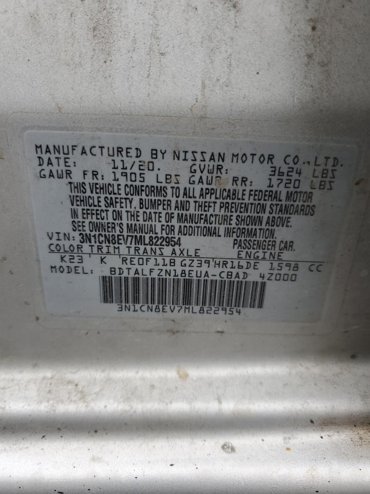 2021 Nissan Versa Sv VIN: 3N1CN8EV7ML822954 Lot: 93752865