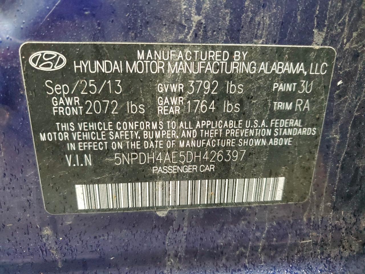 2013 Hyundai Elantra Gls VIN: 5NPDH4AE5DH426397 Lot: 94521215