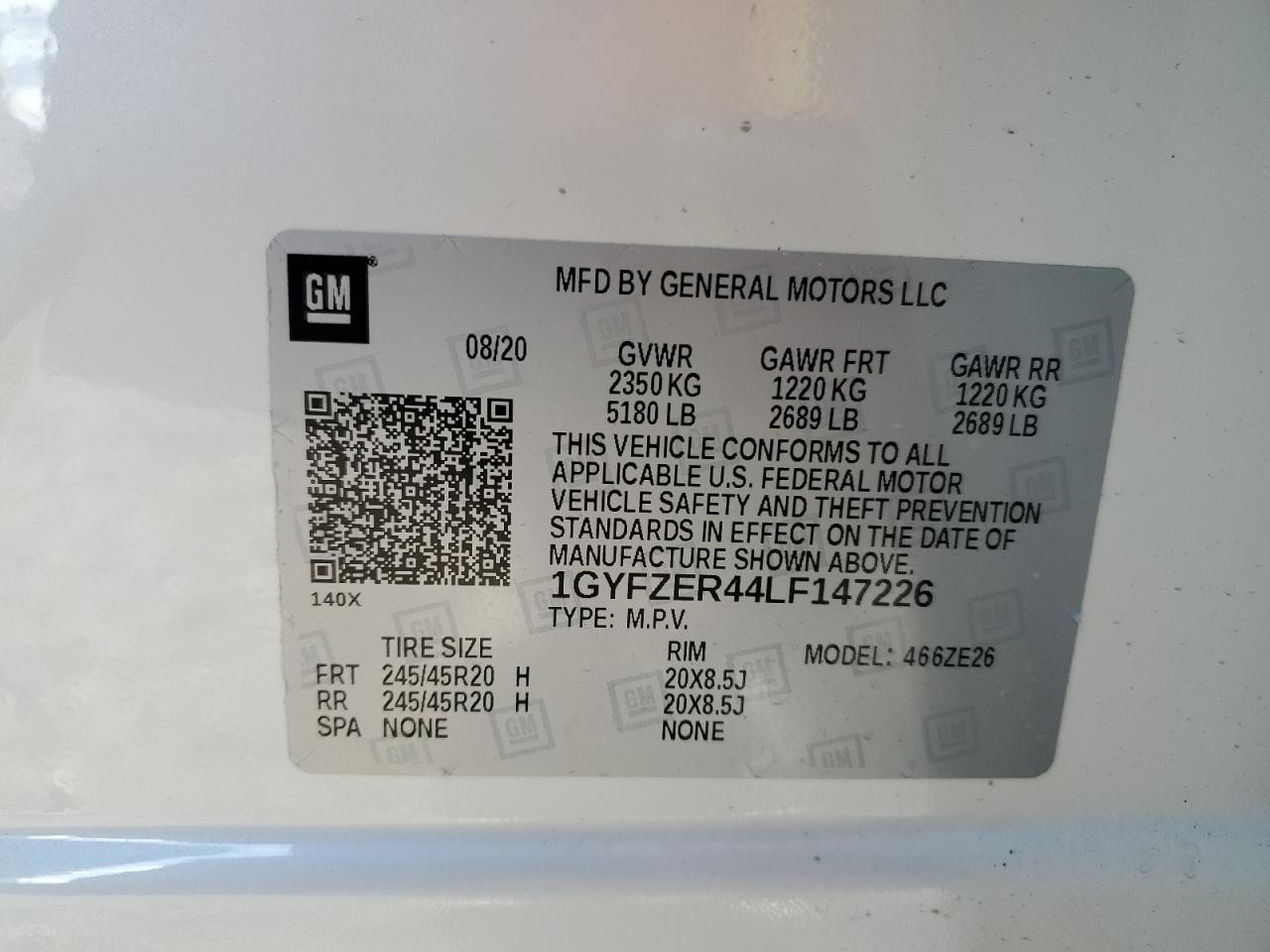 2020 Cadillac Xt4 Sport VIN: 1GYFZER44LF147226 Lot: 92202115