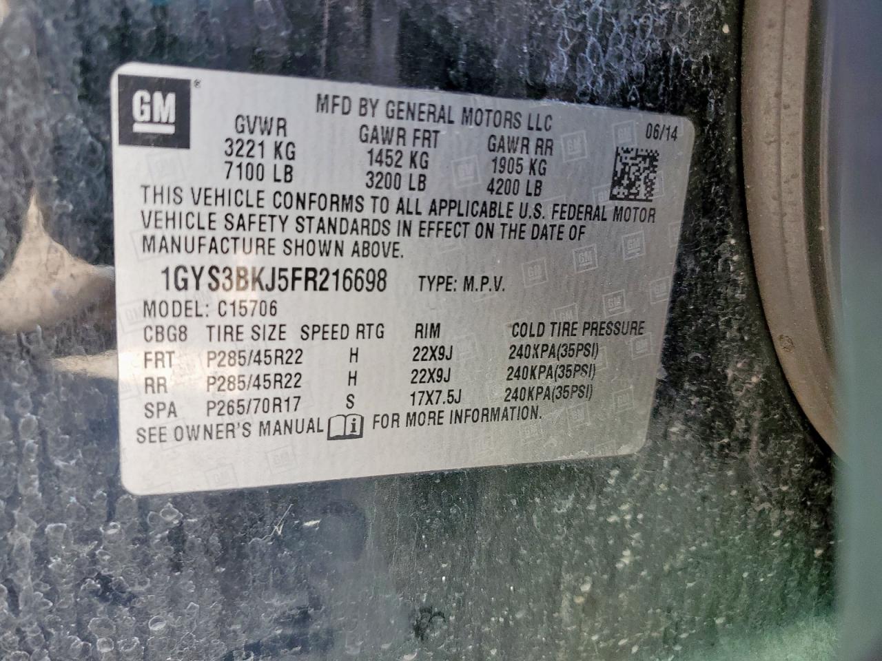 2015 Cadillac Escalade Luxury VIN: 1GYS3BKJ5FR216698 Lot: 91191405