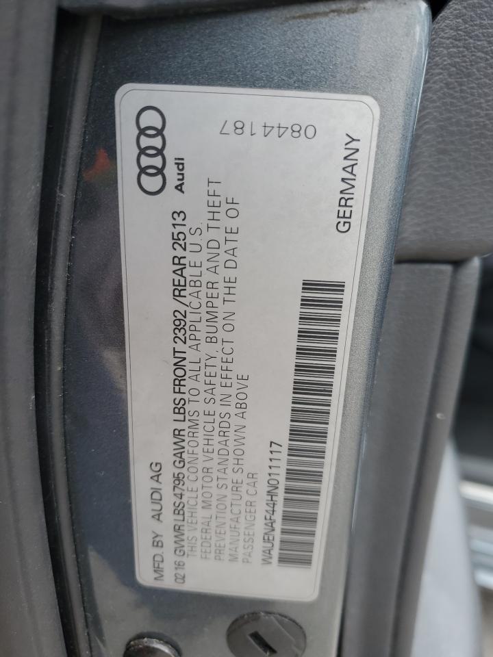 2017 Audi A4 Premium Plus VIN: WAUENAF44HN011117 Lot: 91230025