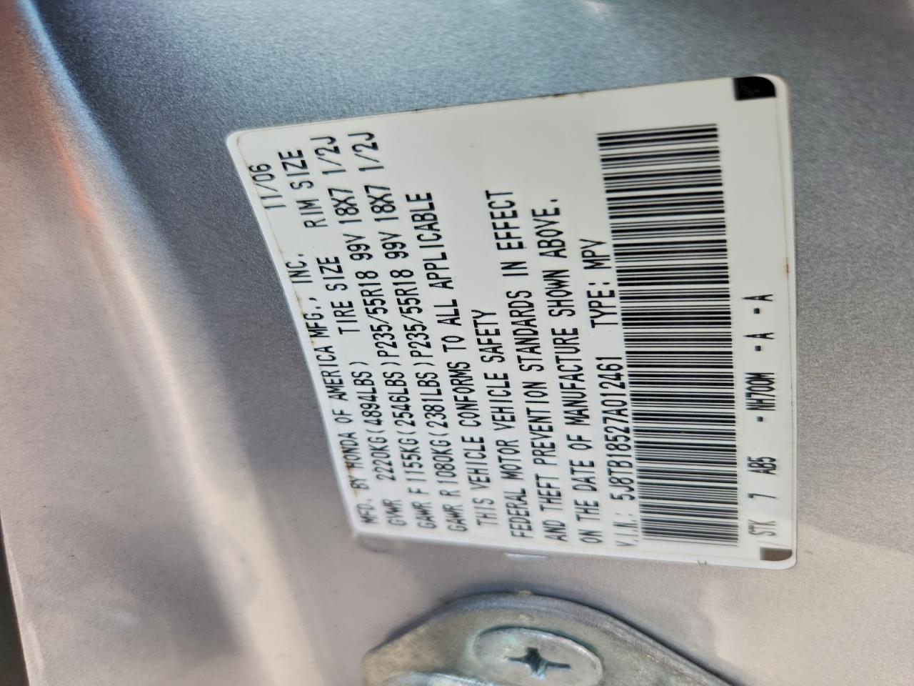 Фото: 5J8TB18527A012461