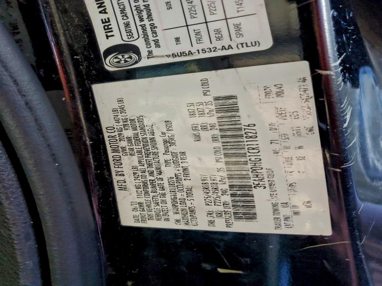 2012 Ford Fusion Se VIN: 3FAHP0HG1CR118276 Lot: 94294785