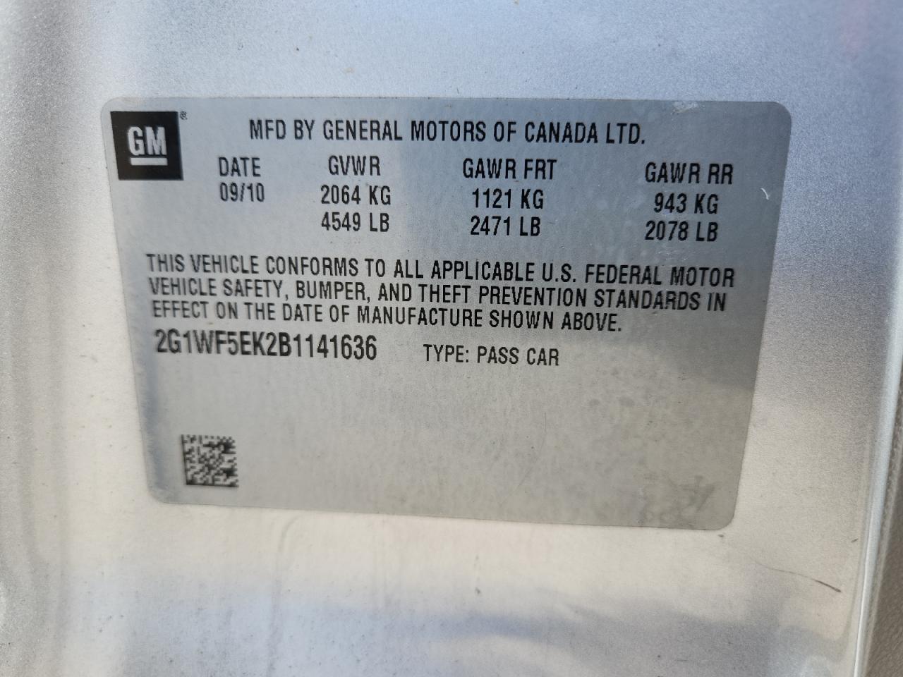 2011 Chevrolet Impala Ls VIN: 2G1WF5EK2B1141636 Lot: 90445285