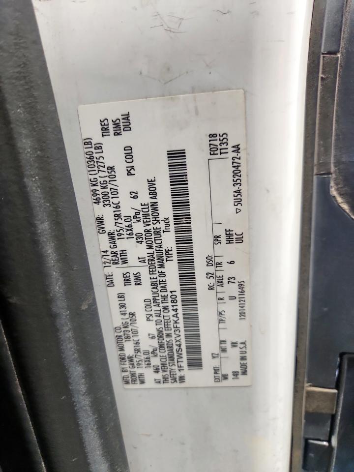 2015 Ford Transit 350 Utility / Service Van VIN: 1FTWS4XV3FKA41801 Lot: 91208735