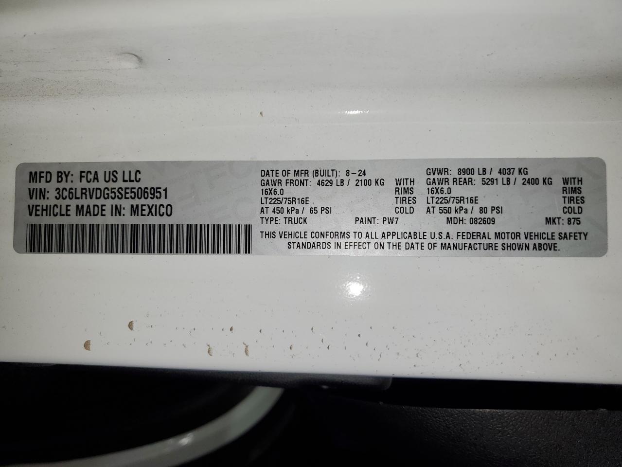 2025 Ram Promaster 2500 2500 High VIN: 3C6LRVDG5SE506951 Lot: 94060015