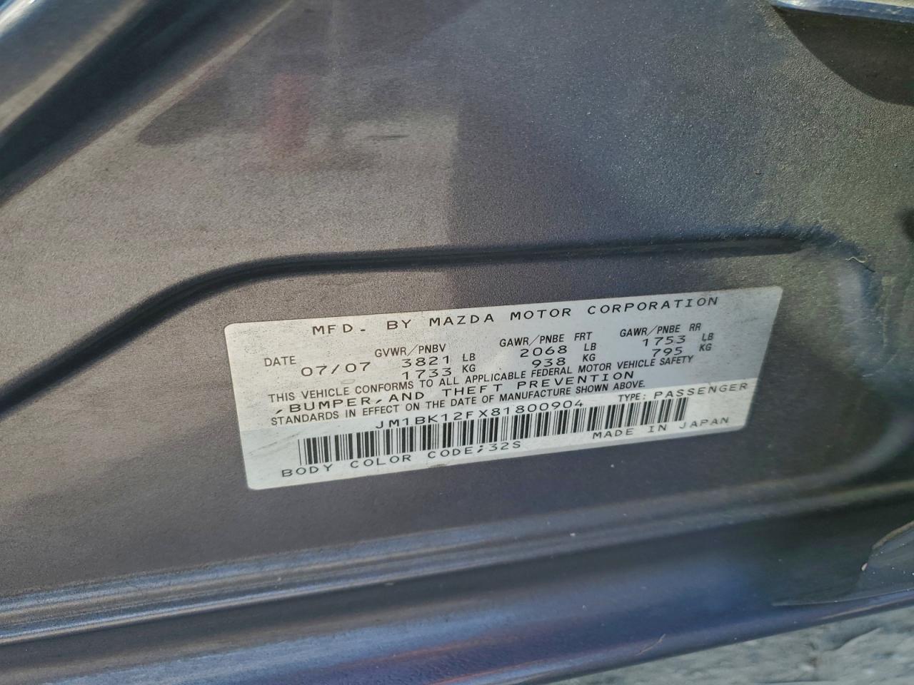 2008 Mazda 3 I VIN: JM1BK12FX81800904 Lot: 93562285